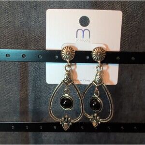 Melody Boho Western Dangle Earrings Gold Tone Black Bead Vintage Vibe